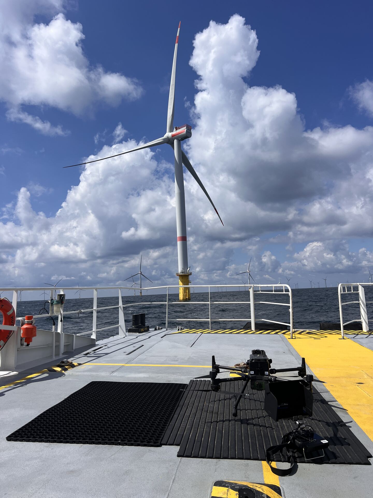 Ready for take-off on the vessel deck.
